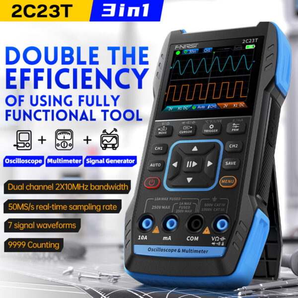 FNIRSI 3in1 Handheld Digital Oscilloscope 10Mhz Bandwidth with 2 Channels 2C23T